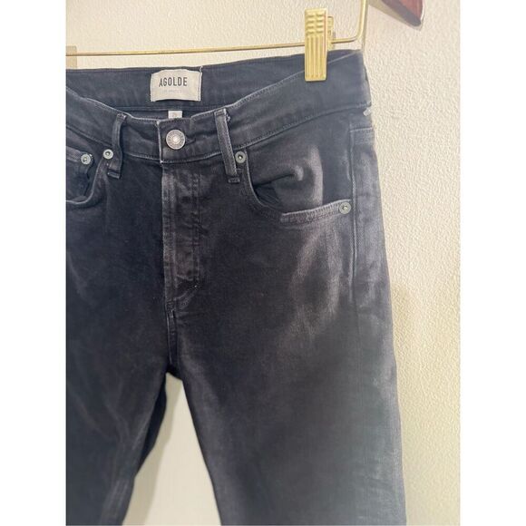 AGOLDE Shorts Women 25 Carrie Long Length Slim Denim Jean High Rise Washed Black - Picture 3 of 9